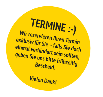 Gelber Hinweis zur Terminabsage mit der Bitte, bei Verhinderung frühzeitig Bescheid zu geben Gelber Hinweis zur Terminabsage mit der Bitte, bei Verhinderung frühzeitig Bescheid zu geben